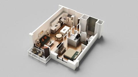Floor plan for 1 bed, 1 bath, 684 sqft